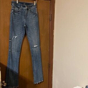 Express Women's Straight Leg Distressed Blue Jeans